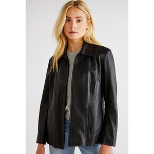 VTG 90s Anne Klein Soft Leather Coat Full Zip L Black Removable Faux Fur Liner